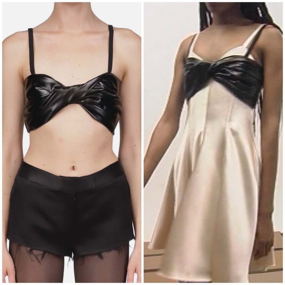 NWT Marina Moscone Twist Bralette Vegan Faux Leather Black Sz XS